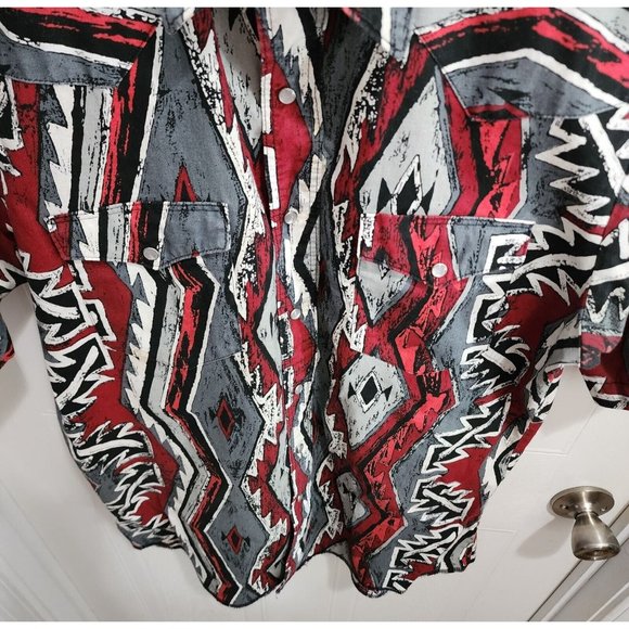 Vintage American Hero Short Sleeve Aztec Southwestern Pearl Snap Shirt Size L - Picture 8 of 12